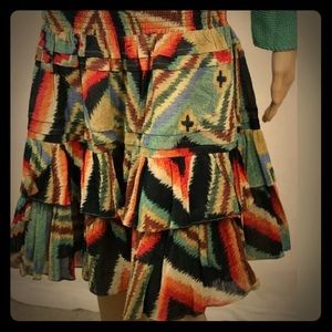 Ralph Lauren Smocked Waist Skirt SW Aztec Sz 12